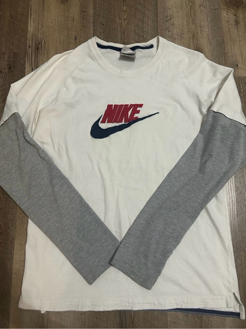 Vintage Nike Layered Long Sleeve T Shirt Embroidered Center Logo Spell Out XL